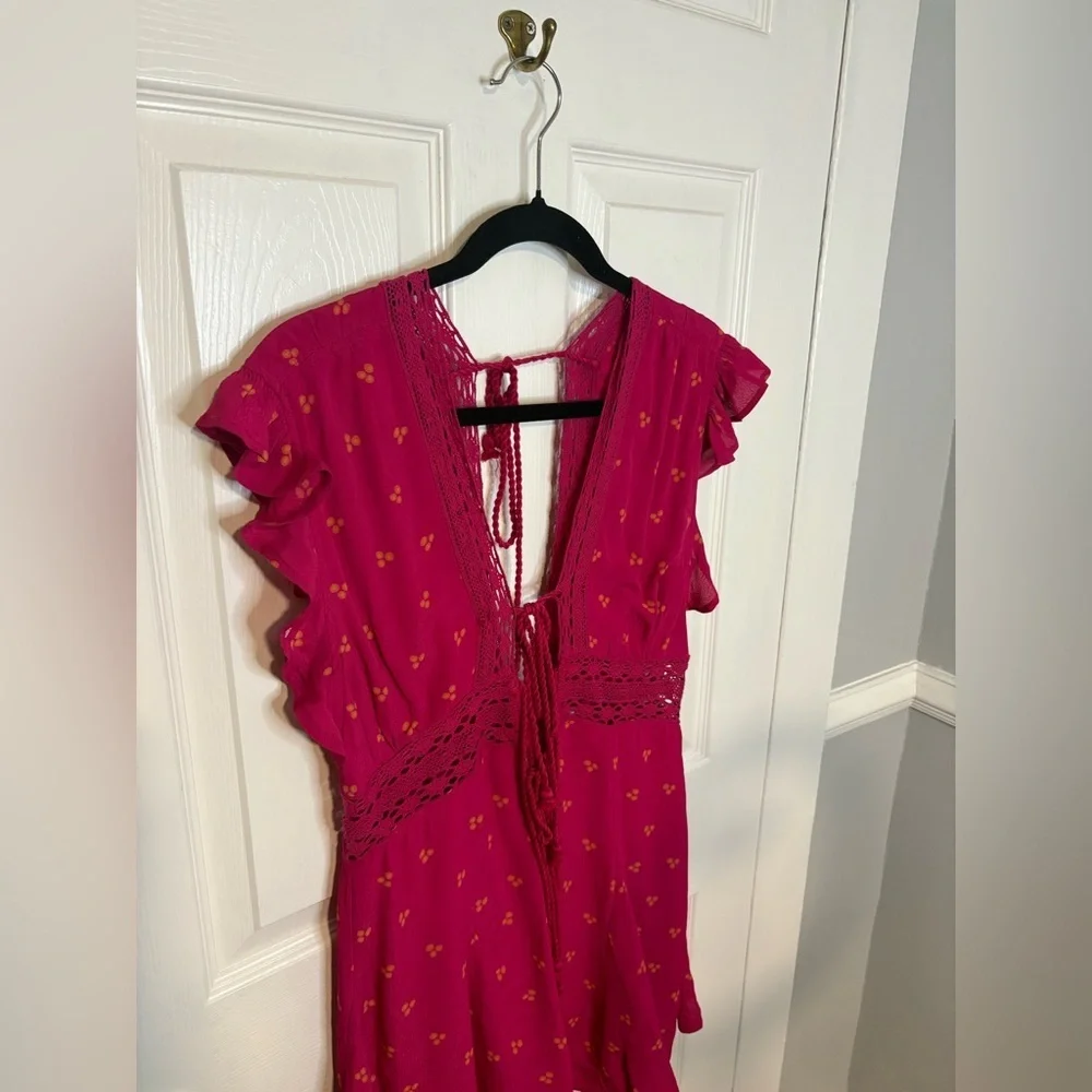 Free People Morning Sun Romper | Magenta with Orange Floral Print | Women’s S - Picture 5 of 15